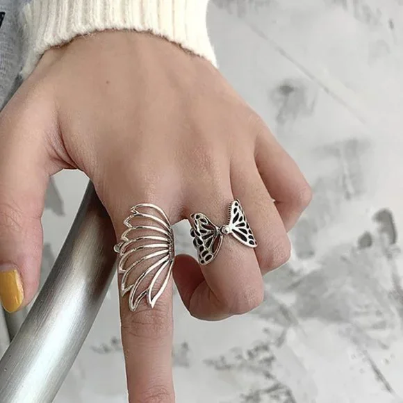 Minimalist 925 Sterling Silver Butterfly Wings Ring Unique Bold Statement Ring - Picture 4 of 6